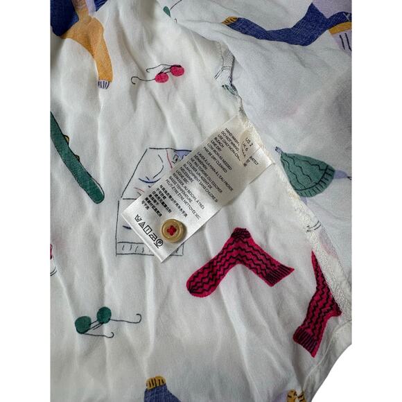 Anthropologie Maeve Marisol Ruffled Blouse Size 2 Winter Ski Print Button Front - Picture 6 of 6
